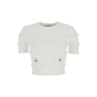 WHITE 香港直邮Self 女士 上衣 白 网眼提花短袖 Portrait KNIT