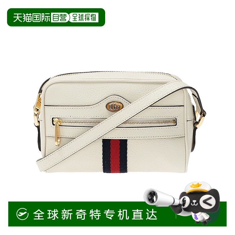 自营 GUCCI/古驰 奥莱 Ophidia女士白色小牛皮织带条纹单肩包