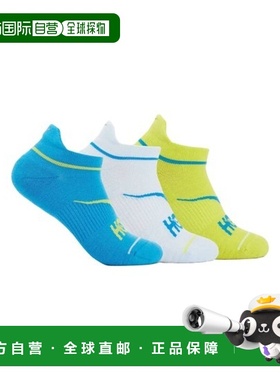 自营欧洲直邮HOKA 蓝色/白色/黄色棉质短筒运动袜子3双装男女通用