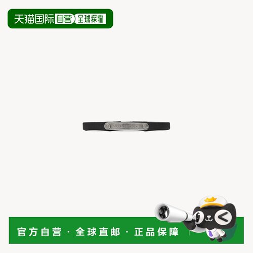 自营欧洲直邮YSL圣罗兰 黑色牛皮拉丝钯金金属铭牌手链男女通用
