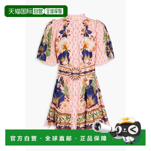 1h可退 香港直邮FARM RIO 女士 束带印花棉混纺迷你连衣裙 332014