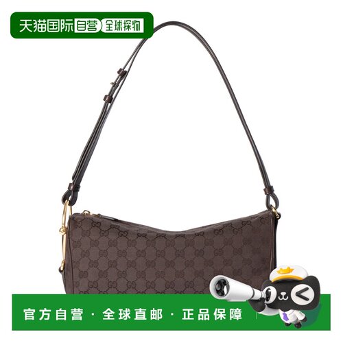 自营欧洲直邮GUCCI古驰 Half Horsebit女士深棕色GG帆布单肩包