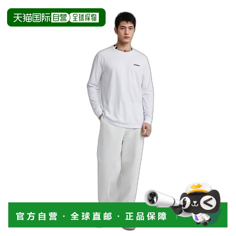 欧洲直邮现货BURBERRY/博柏利男女同款情侣款棉质白色圆领长袖T恤