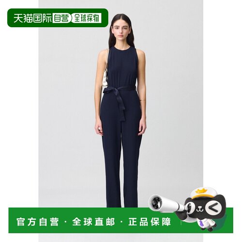 自营欧洲直邮Claudie Pierlot 女士藏青色缎面拼接直筒收腰连体裤