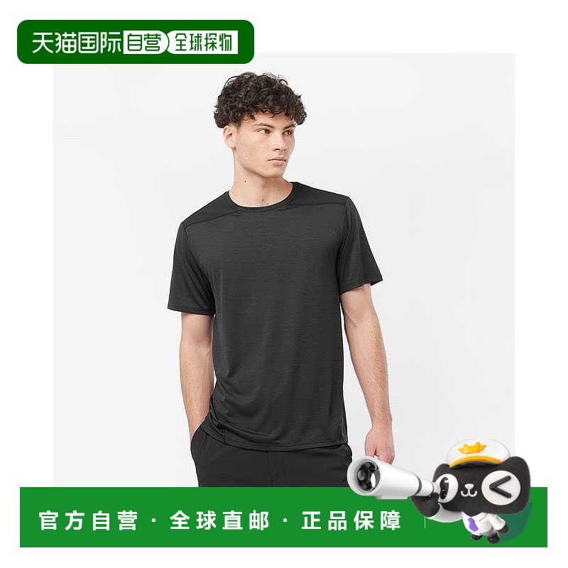 自营欧洲直邮Salomon萨洛蒙 OUTLINE系列男士深黑色聚酯纤维短袖T