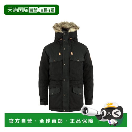 自营欧洲直邮Fjällräven Singi男士黑色聚酯纤维连帽派克大衣