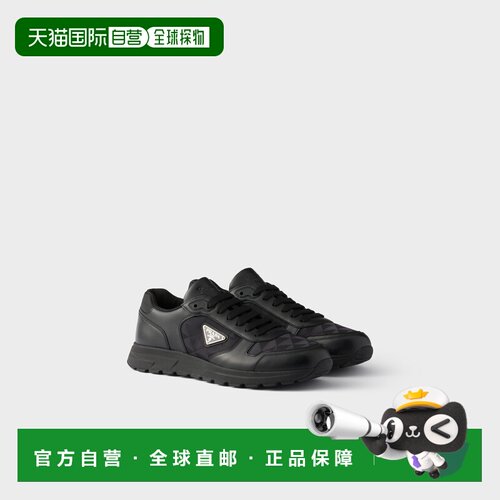 自营欧洲直邮PRADA普拉达 Prax 2.0男士黑色皮革Re-Nylon运动鞋