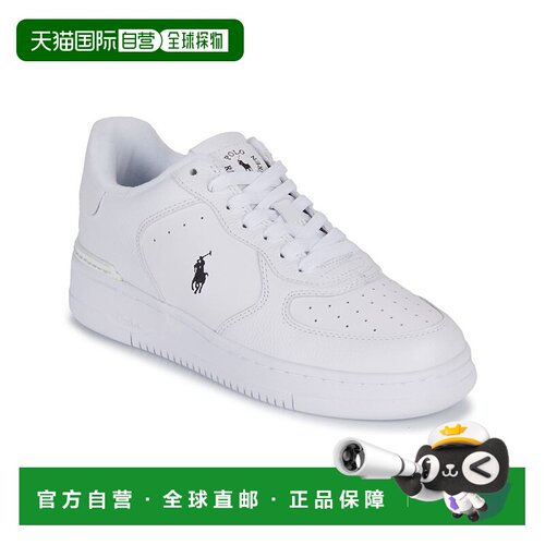 欧洲直邮polo ralph lauren 男女同款白皮革徽标平底时尚休闲板鞋