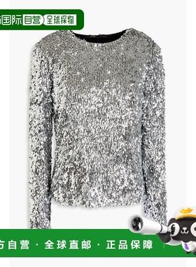 1h可退 香港直邮Maje 女士 珠片薄纱上衣 MFPTO01080SILVER