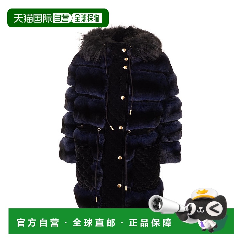 1h可退 香港直邮Fendi 芬迪 女士 絎縫連帽繫腰天鵝絨大衣 FNF23L