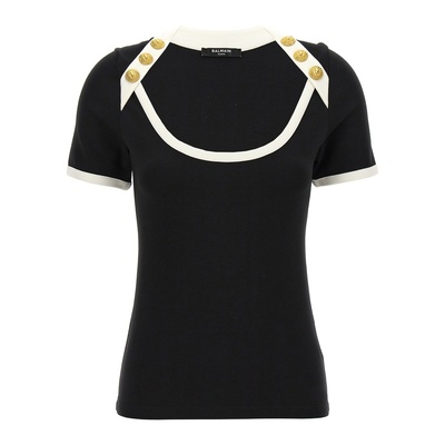 1h可退 香港直邮Balmain 巴尔曼 女士 纽扣短袖T恤 DF1EF102JH30