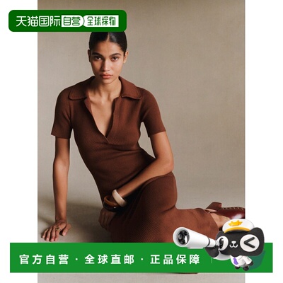 自营欧洲直邮Sezane ROBE NUMA女士棕色美利奴羊毛混纺针织连衣裙