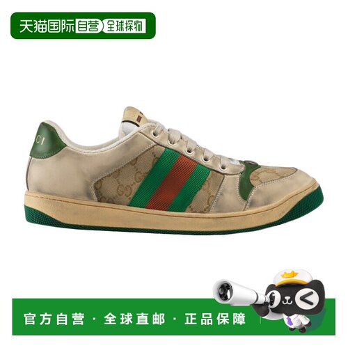 自营GUCCI/古驰23新款 男士复古风米色绿色帆布GG皮革运动鞋男鞋