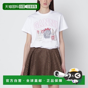 白色带Logo印花T恤 1h可退 女士 甘尼 A1050029110 香港直邮GANNI