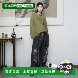 欧洲直邮Acne Studios FW25男女通用橄榄绿棉/麻印花长袖上衣T恤