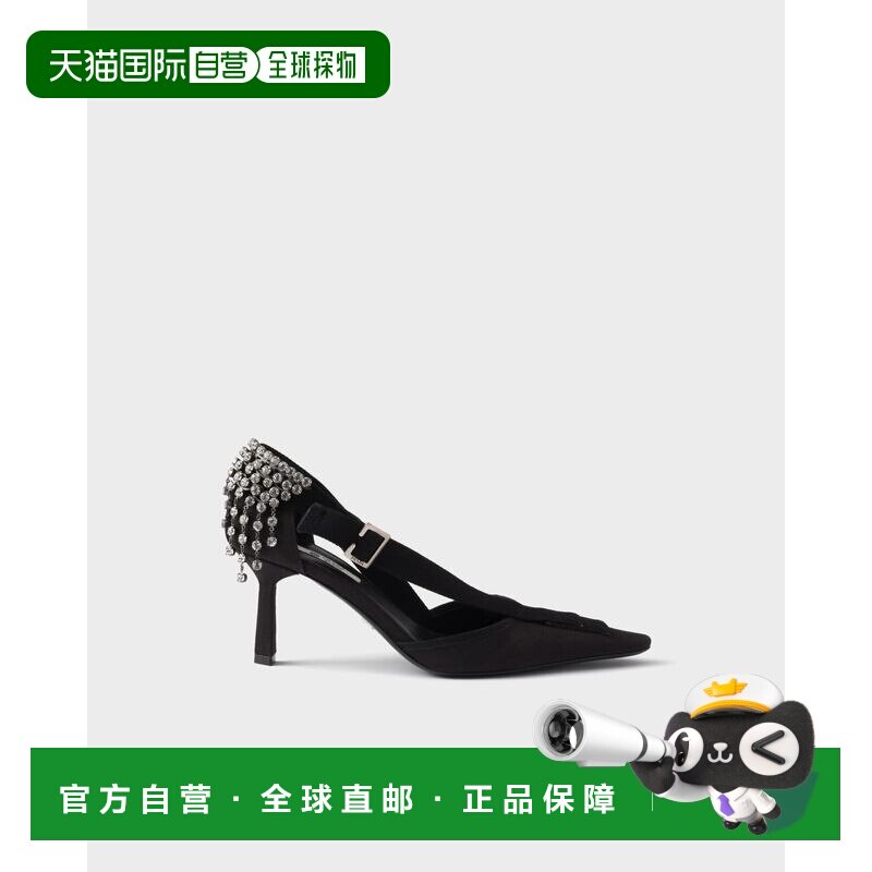 欧洲直邮PRADA (普拉达) 女鞋水晶缀饰帆布高跟鞋