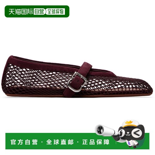 香港直邮alaia 女士 ALAÏA 酒红色 Fishnet Suede 芭蕾鞋 AA3A02