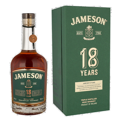 欧洲直邮Jameson爱尔兰威士忌礼盒18年细腻劲足浓香丝滑香醇700ml