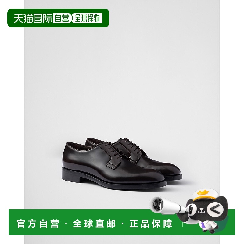 自营欧洲直邮Prada普拉达 男士乌木色小牛皮系带皮鞋商务正装