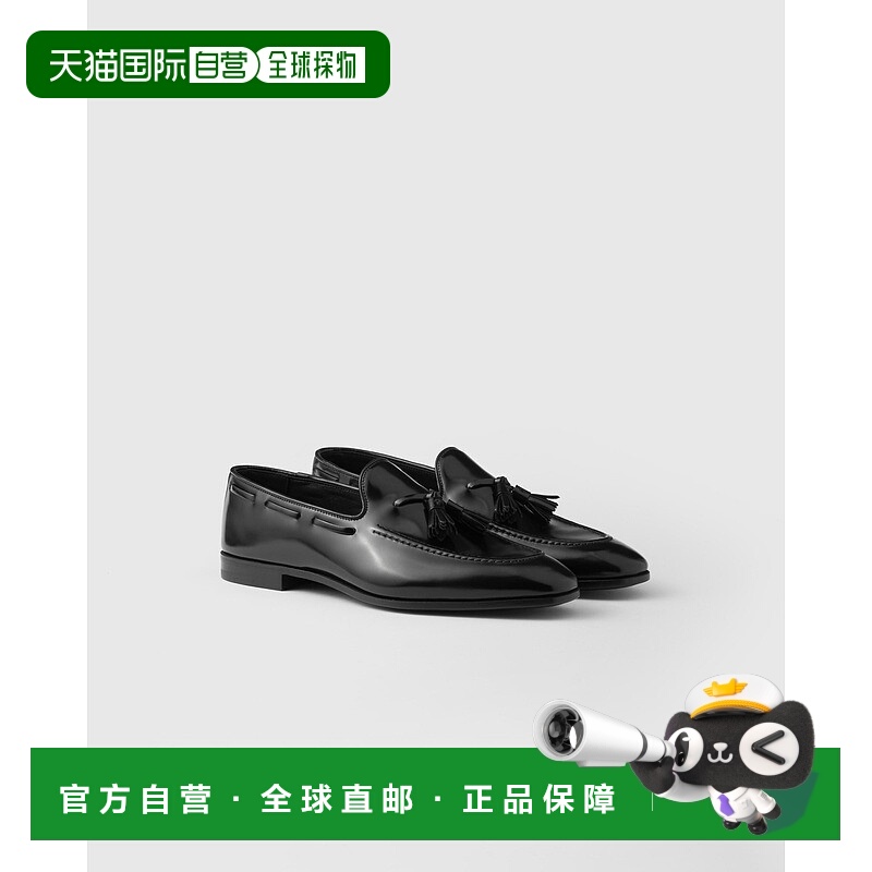 自营欧洲直邮Prada普拉达 男士黑色小牛皮皮质流苏莫卡辛鞋