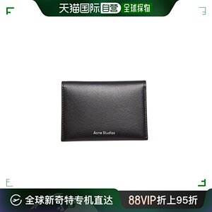 ACNE STUDIO 男女同款黑色皮革银色印花LOGO字体折叠卡包