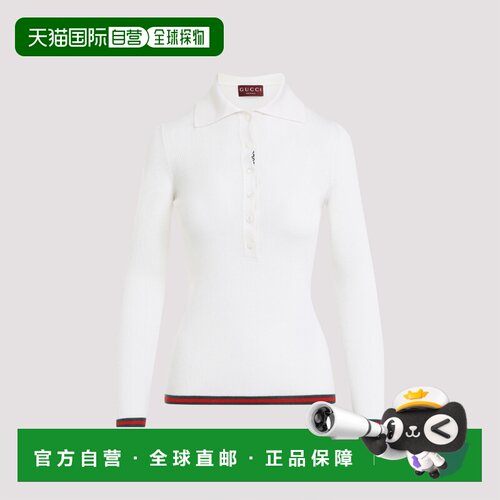 1h可退 香港直邮Gucci 古驰 女士 饰织带山羊绒真丝混纺Polo衫 81