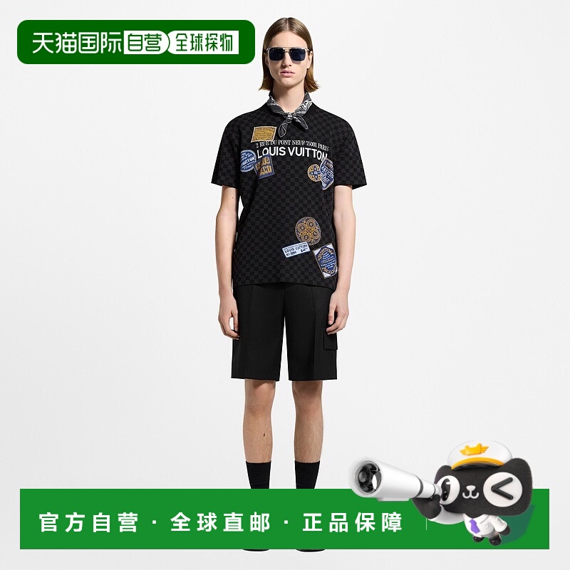 自营欧洲直邮LV路易威登 Damier男士多色棉行李吊牌贴饰短袖T恤