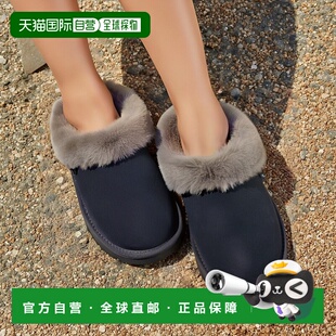 自营欧洲直邮UGG 女士黑色拖鞋羊毛厚底一脚蹬居家绑带