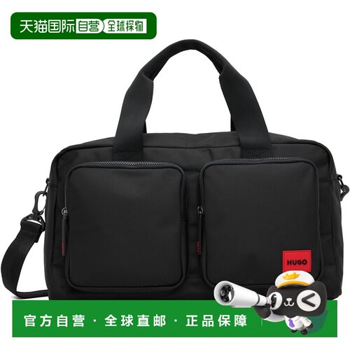 香港直邮Hugo 雨果 男士 HUGO 黑色 Canvas Logo Patch 行李包 50