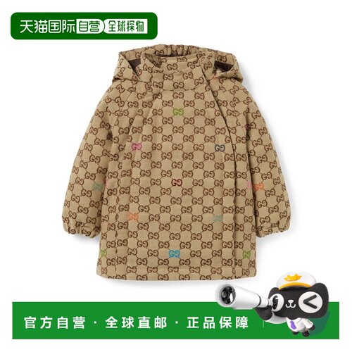 欧洲直邮GUCCI古驰 GG婴儿米色/棕色GG帆布绗缝大衣