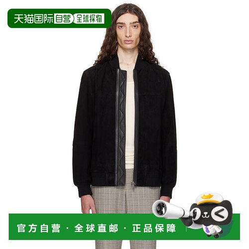 1h可退 香港直邮BOSS 波士 男士 黑色 Regular-Fit 绒面革夹克 50