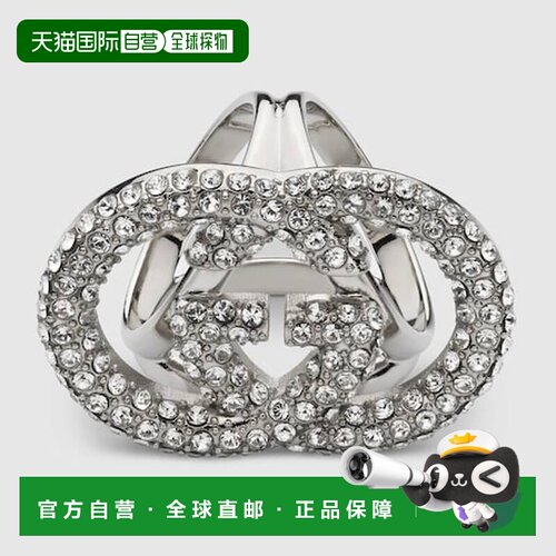欧洲直邮GG水晶细节方形戒指配饰古驰