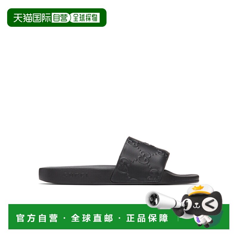 自营1h可退 Gucci 黑色logo标志平底拖鞋 681880UKU00
