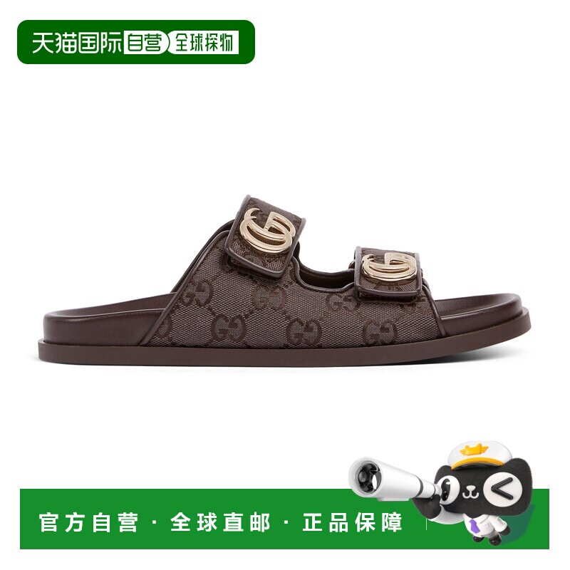 自营欧洲直邮GUCCI古驰 女士深棕色GG帆布双G凉鞋