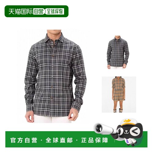 1h可退 海外直邮BURBERRY/博柏利格纹休闲单排扣长袖衬衫春季新款