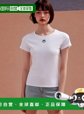 香港直邮Marine Serre logo刺绣细罗纹T恤 WTT012WH10短袖