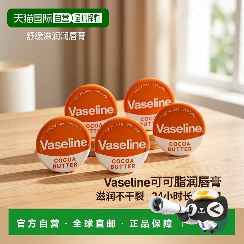 欧洲直邮英国药房VASELINE凡士林可可润唇膏防干裂舒缓滋润20g*5