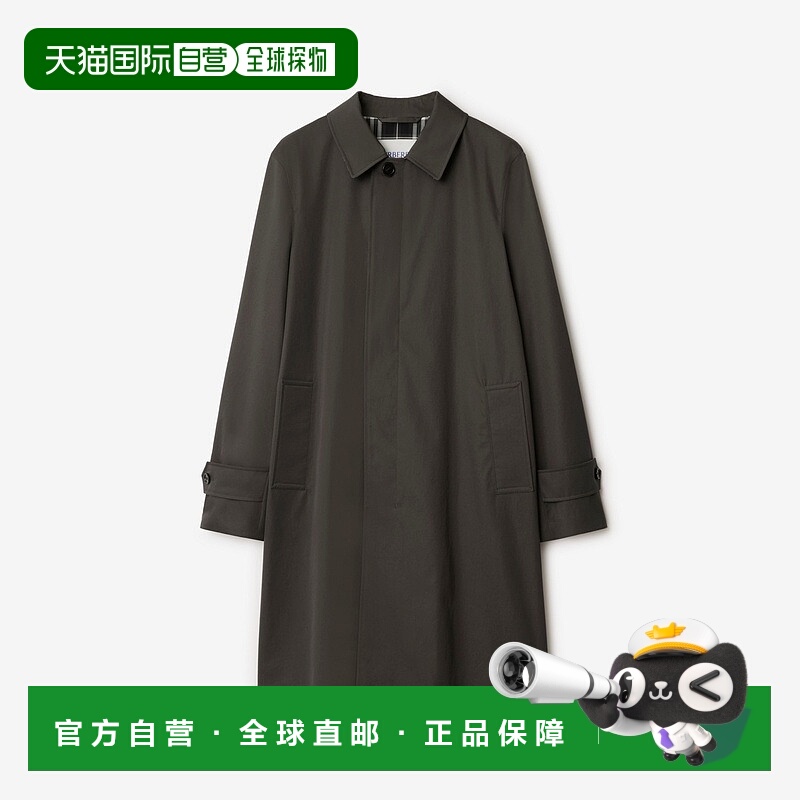 自营欧洲直邮Burberry博柏利 男士石墨灰棉长款马术骑士徽标大衣