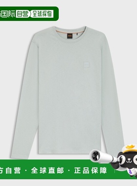 自营欧洲直邮Hugo Boss 男士珍珠灰色棉圆领长袖T恤