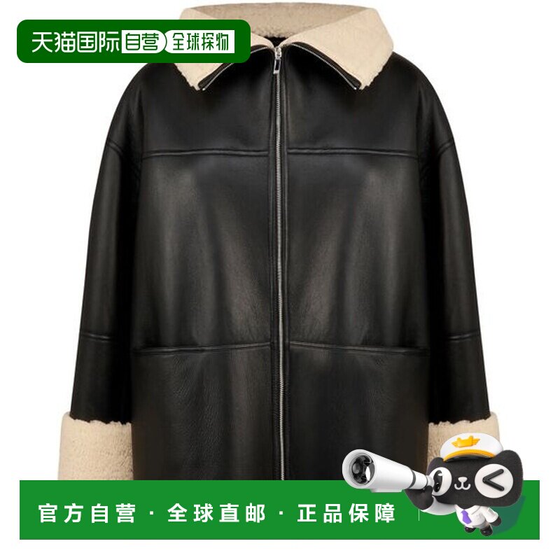 自营欧洲直邮Toteme Outerwear女士黑色/米白色绵羊皮翻领夹克