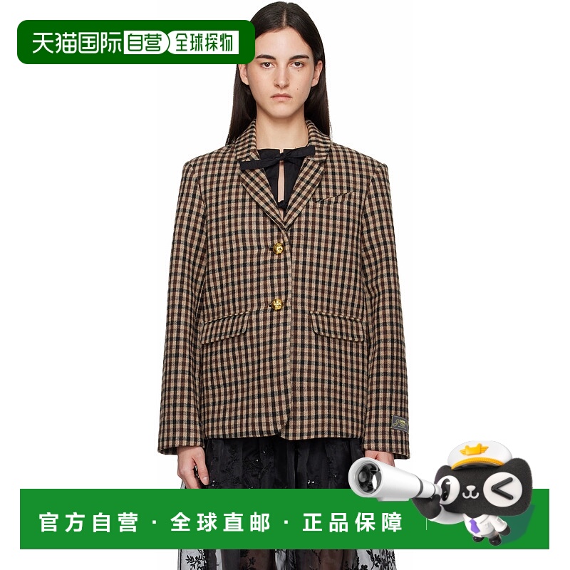 香港直邮GANNI 甘尼 女士 棕色 Check Wool 西装外套 W0426羊毛