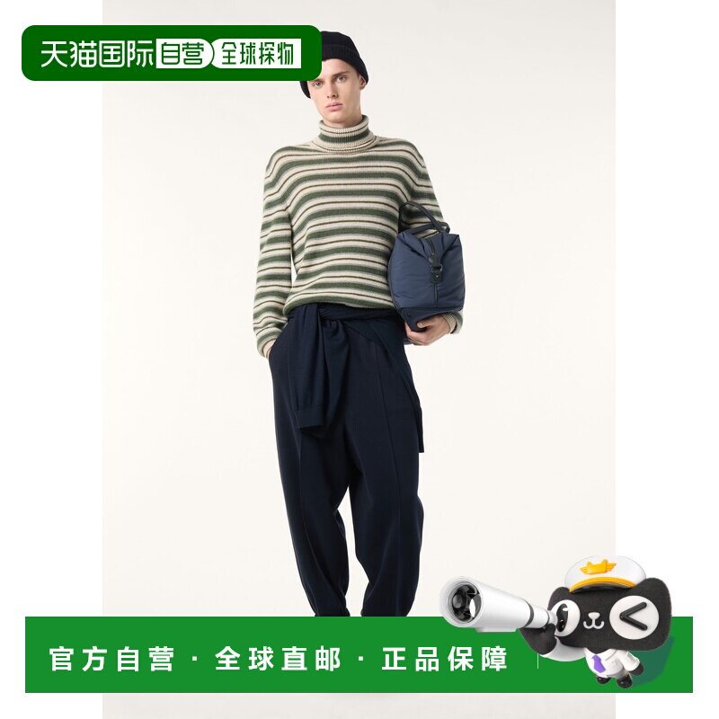 自营欧洲直邮Loro Piana 男士绿色/米色婴儿羊绒毛衣长袖高领