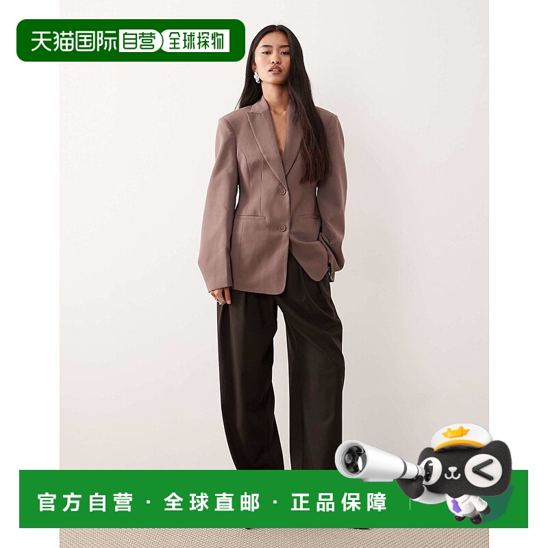 1h可退 香港直邮ASOS 女士 moulded 设计精细剪裁包臀棕色西装外