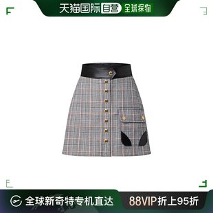 欧洲直邮LOUIS 路易威登 女士皮革饰边格纹迷你裙 VUITTON