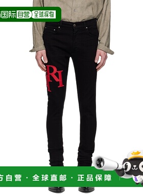香港直邮AMIRI 男士 黑色 Staggered Logo Skinny 牛仔裤 AMDNSY1