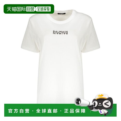 香港直邮BALMAIN 女士T恤 GF6EF000BB04GAB SS2025 白色 圆领短袖