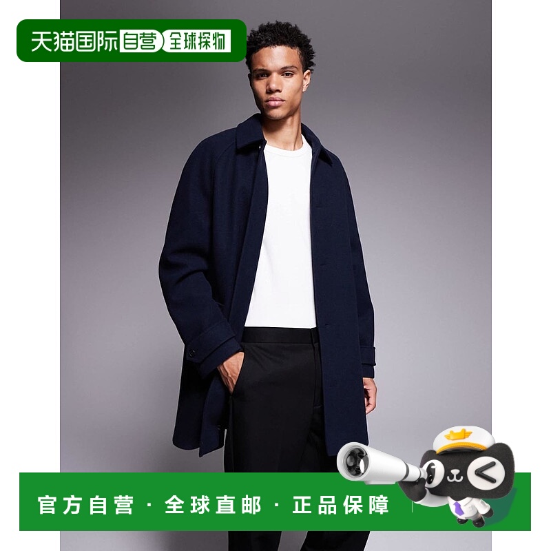 1h可退 香港直邮ASOS 男士 look 设计羊毛大衣(海军蓝) blue蓝色