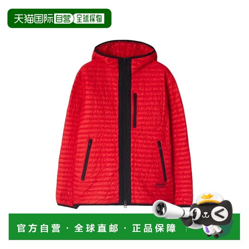 自营欧洲直邮Burberry/博柏丽 男士红色锦纶字母徽标贴片连帽羽绒