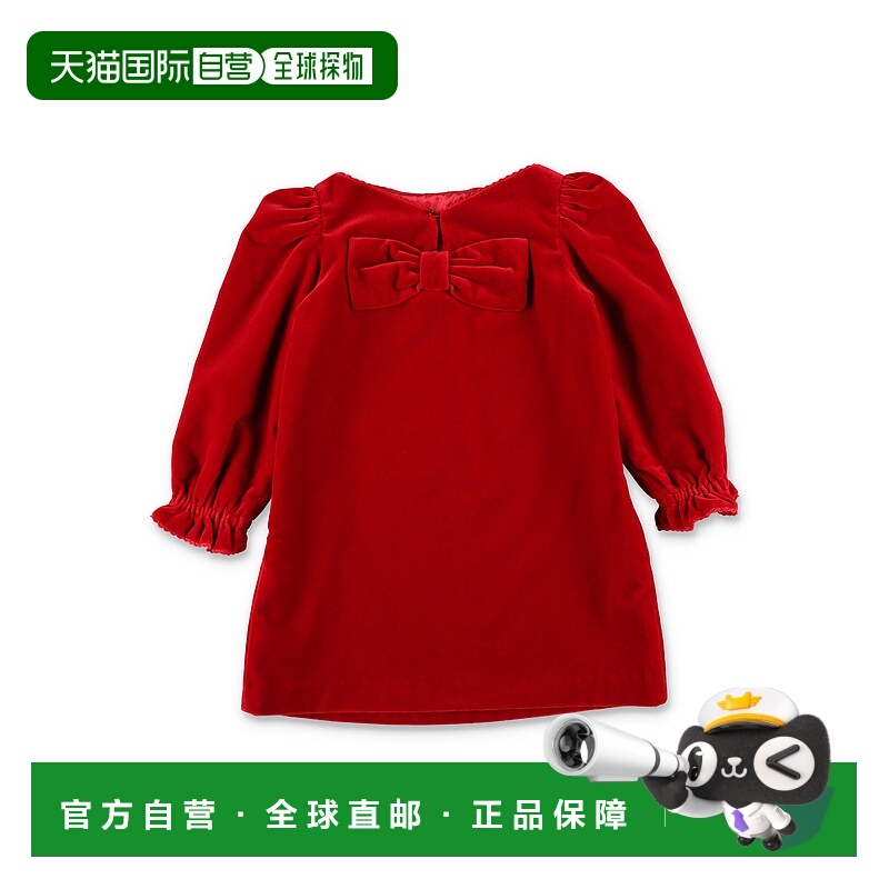 香港直邮Bonpoint 女童 Jove 红色天鹅绒蝴蝶结连衣裙童装 N05GDR