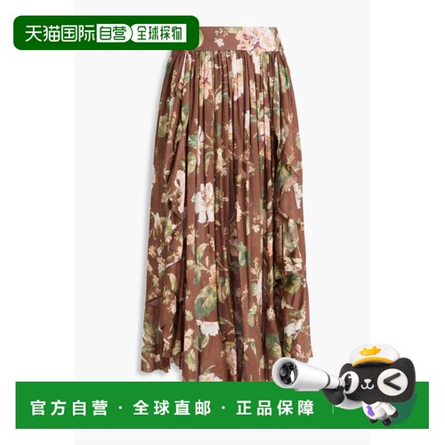 香港直邮ZIMMERMANN 女士 荷叶边印花棉质中长半身裙 1488SRS252C